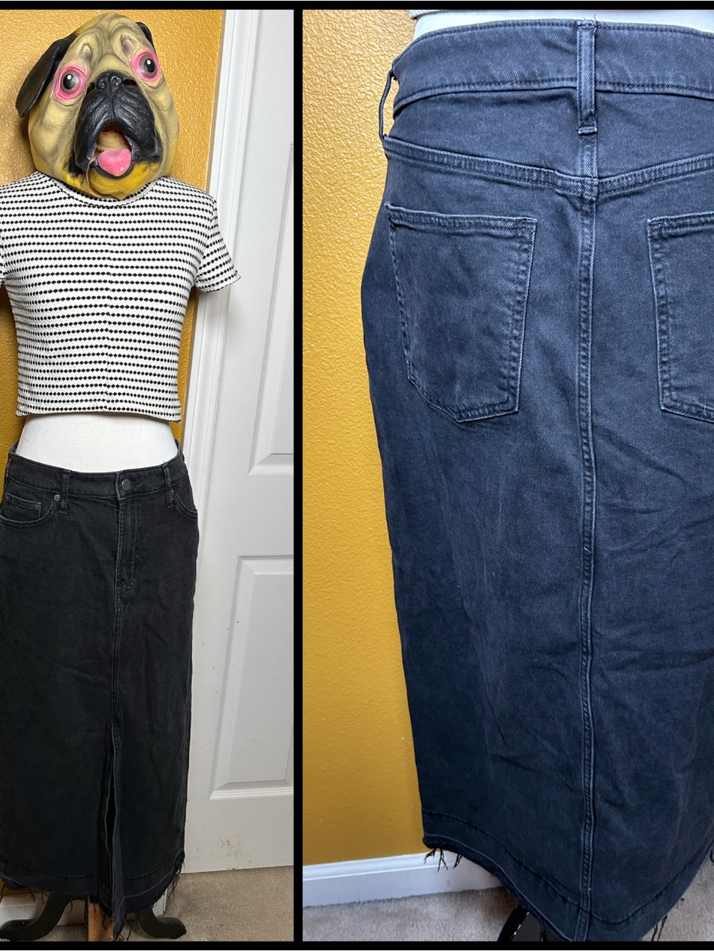 Staple, GAP, long denim skirt with distressed hem!!